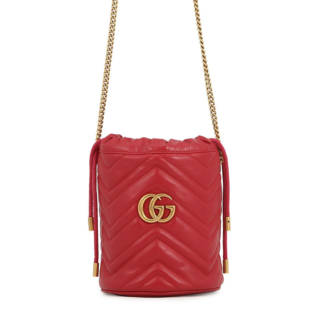 Gucci Chain Shoulder Bag GG Marmont Bucket Drawstring Quilted
